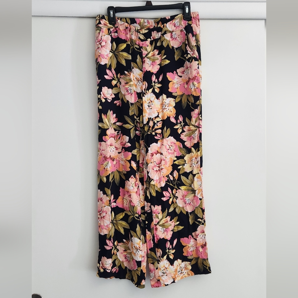 Loft floral wide leg pull on pants